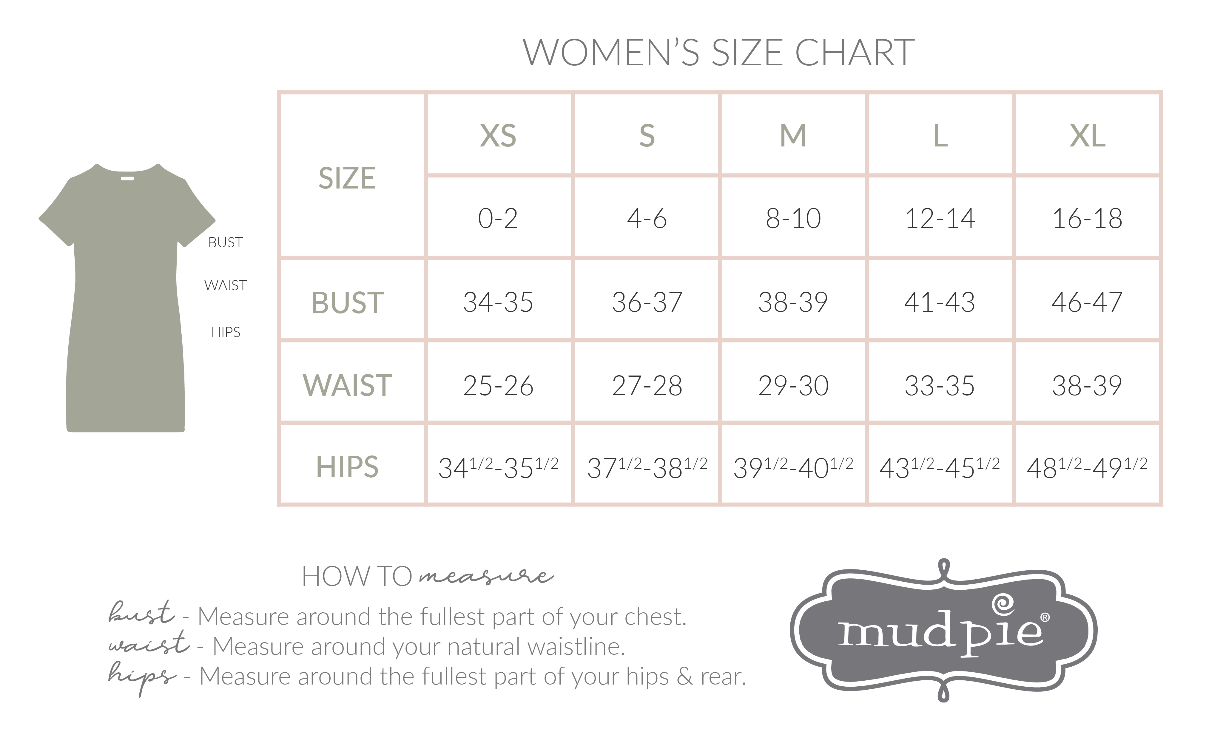 Women's Size Chart Mud Pie